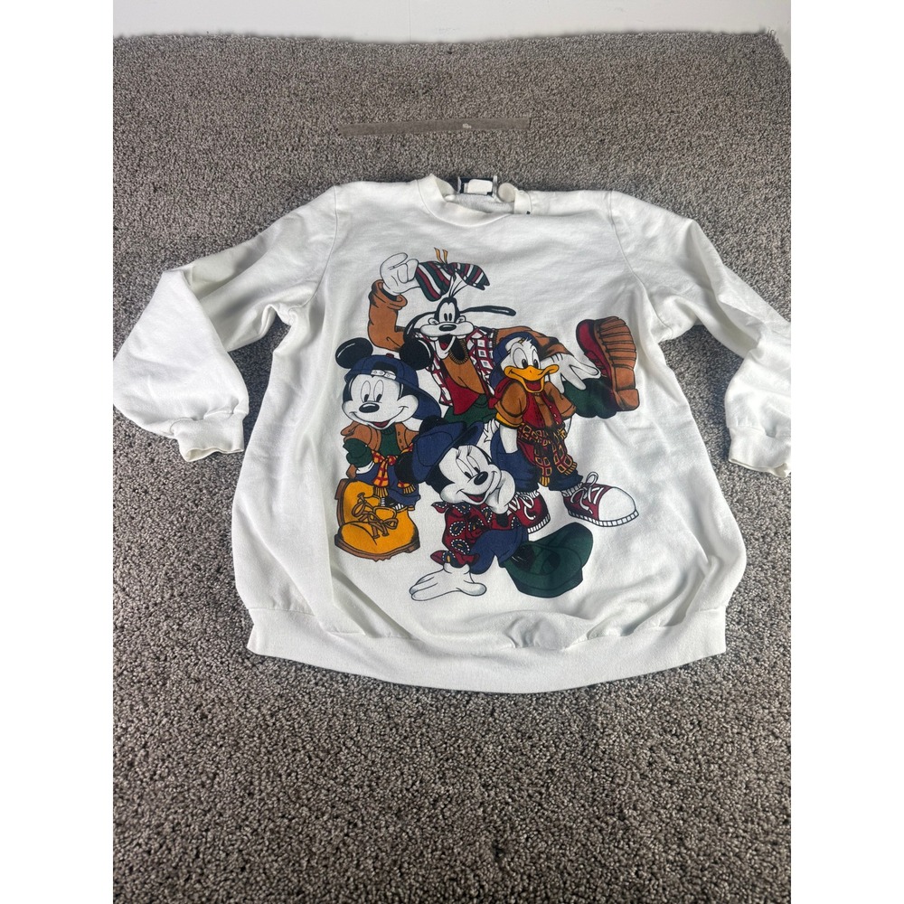 Vintage Disney Mickey Donald Goofy Crewneck Sweatshirt Men's White Graphic - S